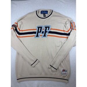 Vintage Phat Farm Mens XXL Cream Varsity Stripe Crewneck Sweater Hip Hop 90s PF